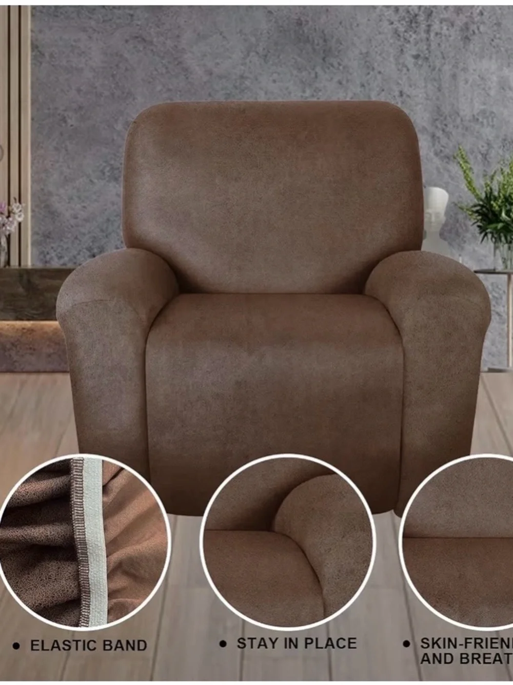 4-Piece Recliner Chair Cover in Brown